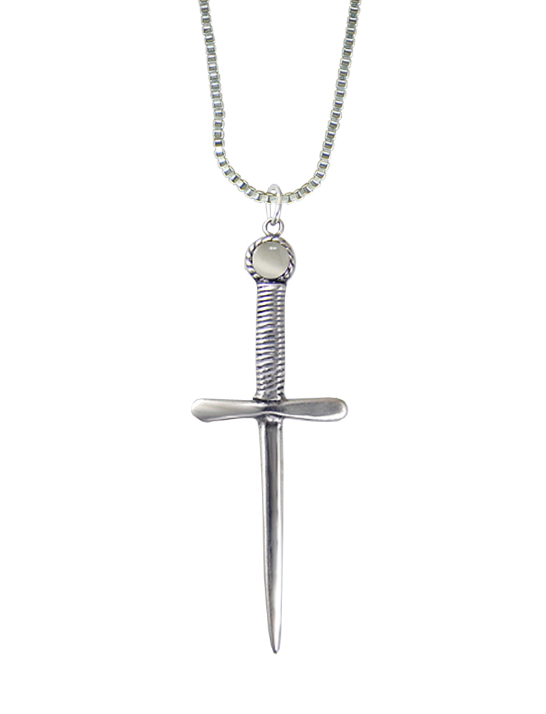 Sterling Silver Queen's Protector Knife Dagger Pendant With White Moonstone